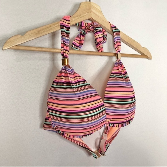 Victoria's Secret Swim Pink Color Striped The Hottie Halter Swim Top 36C - Picture 4 of 5